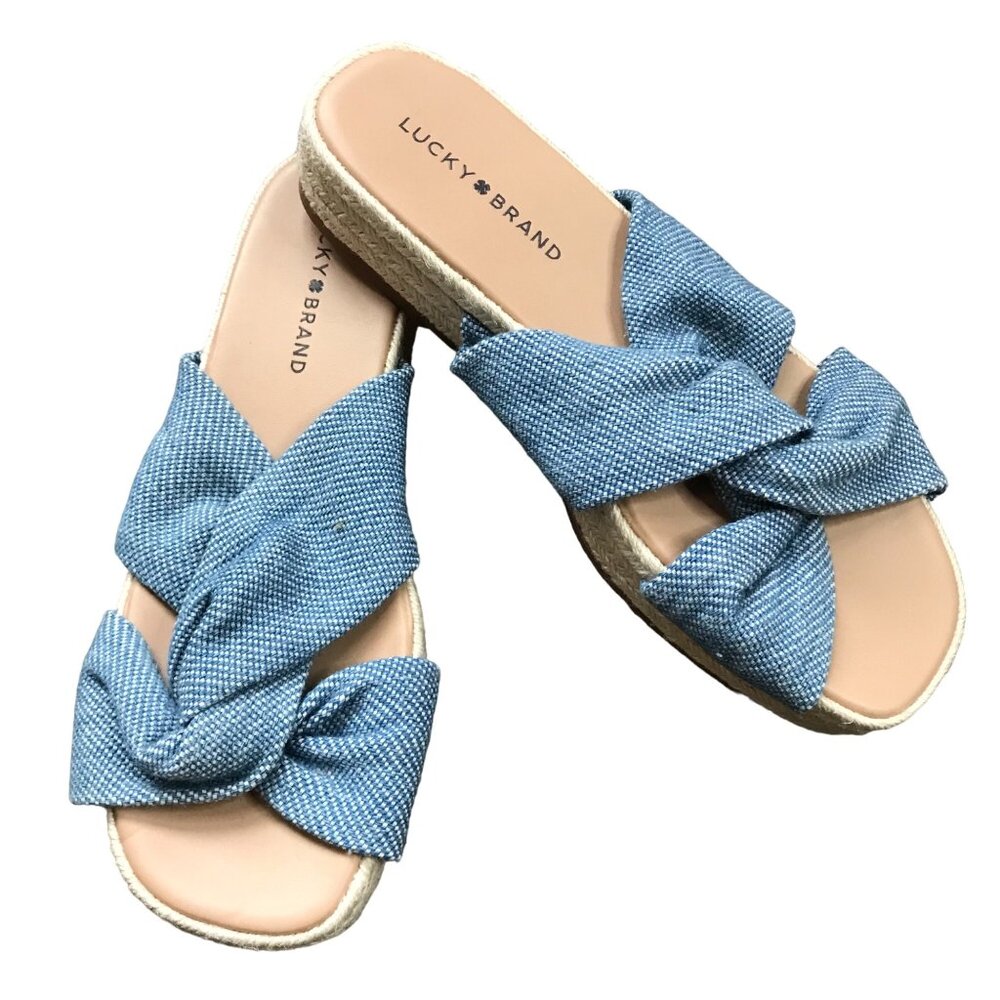 Lucky Brand LP GRENLY Jute Platform Bottom Blue‎ Fabric Open Toe Sandals Size 9M